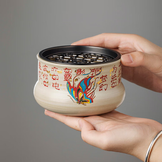 Soil story Dunhuang Butterfly Dance Jianshui Ceramic Tea Washing with Lid Tea Bowl Household Pen Washing Water Bottle Tea Bowl Storage Kung Fu Tea Set Accessories Dunhuang Butterfly Dance-Jianshui B15937 7x11.2cm