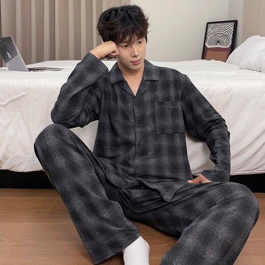 El nuevo pijama de otoño e invierno de Modal para pantalones de manga larga para hombres algodón de mediana edad y jóvenes de edad casual simple y de mayor tamaño, otoño 9929 L (100-130Jin [Jin es igual a 0,5 kg])