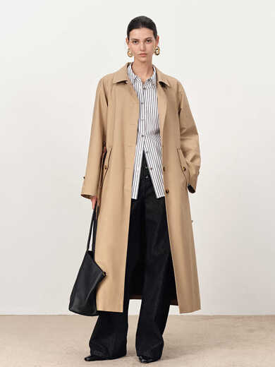 Fabrique flannel-lined single-breasted belted raglan sleeves long cotton trench coat Khaki M