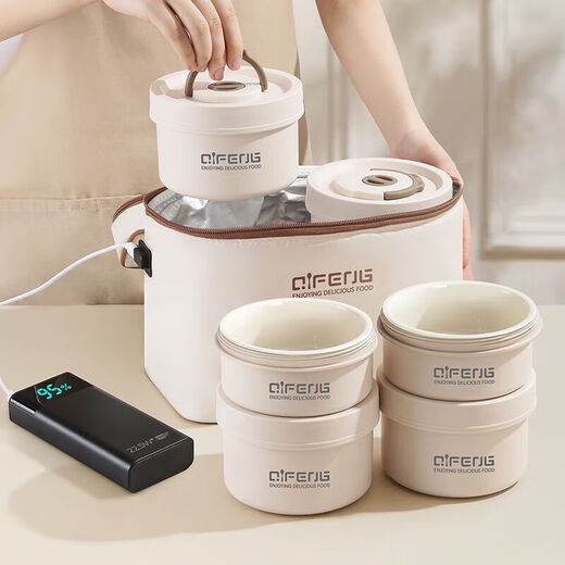 SUPOR rechargeable insulated lunch box for office workers, plugged in, 24-hour charging and heating, 20 ceramic bowls, 2 large and 2 small, free charging head +