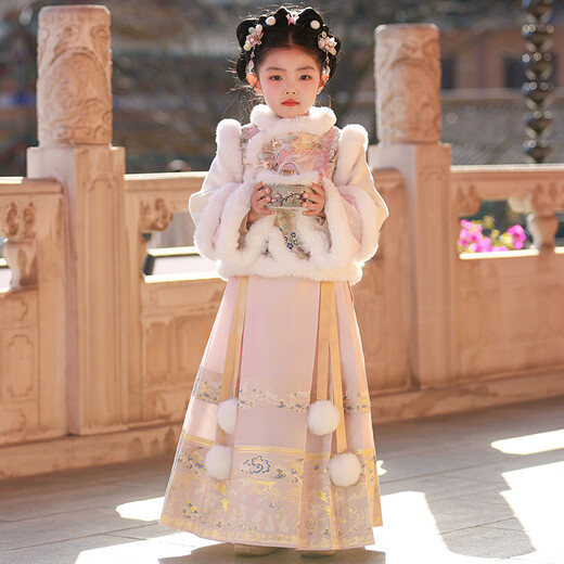Anneyol Girls' Hanfu Winter Costume Children's Winter Clothes National Style Thickened Cheongsam Skirt New Year's Eve Clothes Pink 120