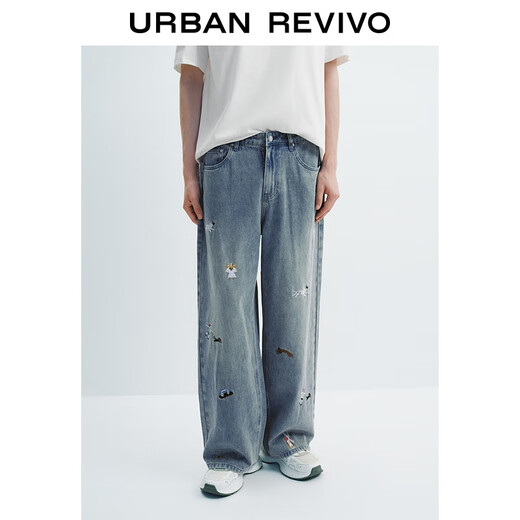 UR2026 Spring New Men's Denim Revival Fun Embroidered Denim Trousers UUV850026 Gray Blue 31