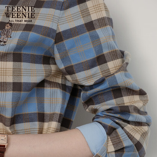Teenie Weenie Bear Women's Shirt 2025 New Temperament Style Style Retro Plaid Shirt Blue L