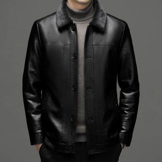Hengyuanxiang кожаная куртка мужская кожаная куртка зимняя с лацканами плюс бархатная утолщенная мотоциклетная повседневная меховая универсальная куртка для папы среднего возраста черная XL
