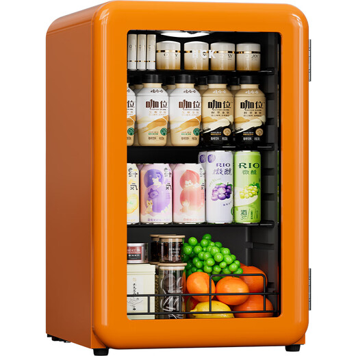 HCK Husky Ice Bar Up to 20% Subsidy Small Mini Refrigerator Retro Small Refrigerator Glass Door 70RB Hotel Apartment B&B Refrigerator Tea Refrigerated Beverage Cabinet Moni Orange Fully Refrigerated 64L | Electronic Temperature Control 64L First Level Energy Efficiency