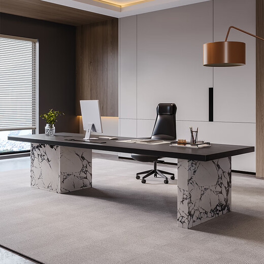 Qiheng (XIIBLC) solid wood large board executive desk boss desk chairman modern minimalist office desk light luxury high-end 1.6-meter big leaf pine desk + Xipi office chair