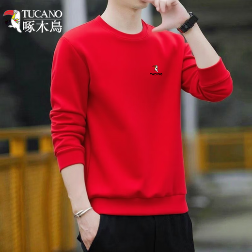 Woodpecker (TUCANO) sweatshirt men's autumn casual loose round neck versatile pure cotton long-sleeved T-shirt youth bottoming shirt men's white - no velvet XL (recommended 115-135Jin Jin equals 0.5 kg)