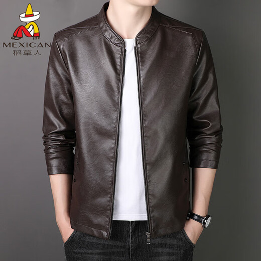 Vogelscheuche's neue Lederjacke für Männer im Frühling, Herbst und Winter Mode Wäsche Solid Color Slim Business Casual PU Leder Jacke plus Samtjacke 8802 Schwarz [Frühlings- und Herbststil] XL (Empfohlen 120-140jin [Jin gleich 0,5 kg]))
