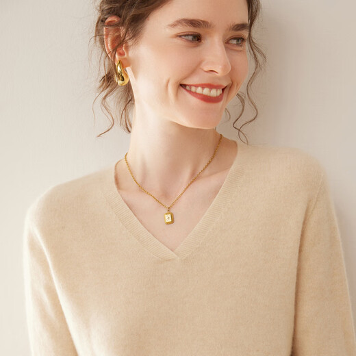 SENLIYA international light luxury high-end cashmere sweater, intellectual and elegant seamless ready-to-wear cashmere sweater women's cross v-neck sweater wide coffee brown S