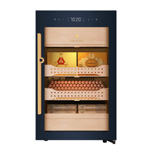 Vinocave cigar cabinet small household constant temperature and humidity control eggplant cultivation inverter compressor with fingerprint lock imported cedar wood box ammonia removal humidification cabinet remote display cabinet V2 smart frequency conversion + fashionable cigar cabinet 113L