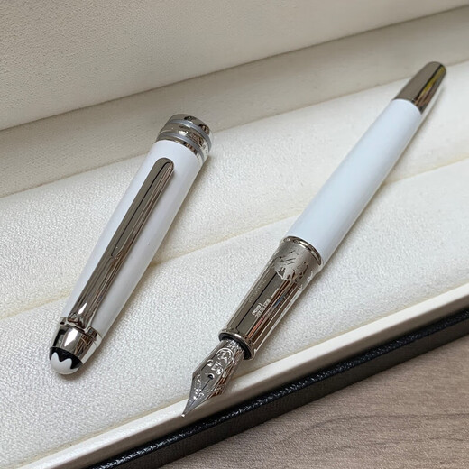 Montblanc Fountain Pen Mont Blanc Women's White Signature Pen Ink Pearl Pen Business Gift Customized Engraving Gift Box Platinum Plated Fountain Pen F Tip/0.5mm Free Ink