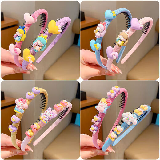 Chengyang Children's Cartoon Headbands for Girls Spring and Summer Anti-Slip Teethed Headbands for Broken Hair Little Girls Headdresses Cute Girls Hair Bundles Children's Kirby Toothed Headbands 5-piece Set
