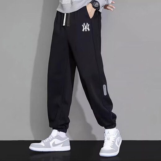 C.MATK Casual Pants Men's Autumn and Winter New Sports Pants Men's Versatile Loose Leg Pants Warm and Velvet Men's Pants Black-B Regular XL