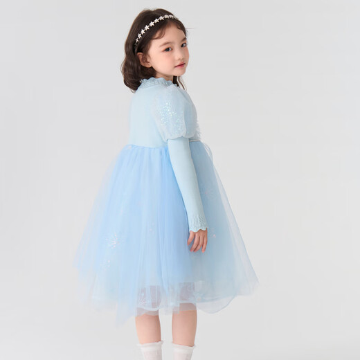 BALABALA Elsa IP Girls' Dress Mesh Princess Dress Autumn and Winter Sweet Puff Sleeve Style Blue Tone 00388 100