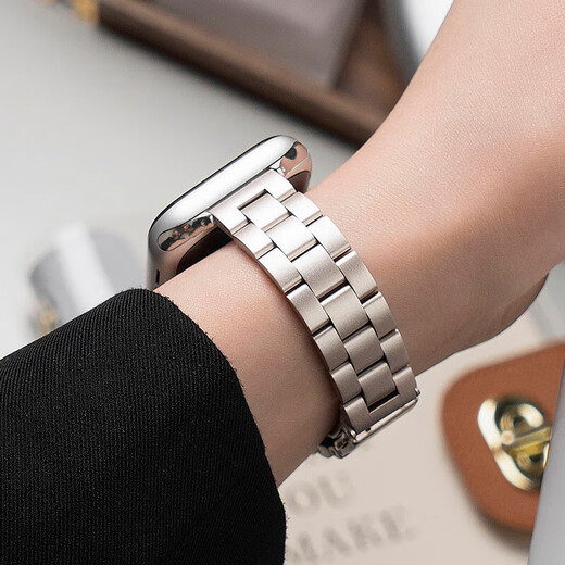 Aplicable a AppleWatch Apple Watch Strap de acero inoxidable Metal 10 cintura delgada Tres cuentas S8 IWatchs9 SE Summer Fashion [1343] Starlight 38/40/41 (S1-9/SE)