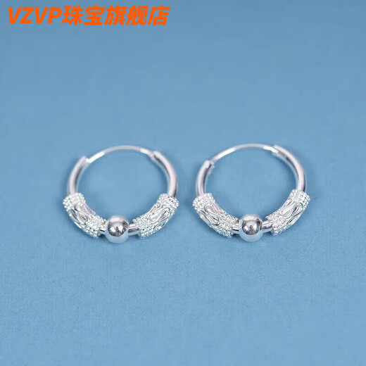 VZVP Old Phoenix Pure Silver 9999 Pure Silver Earrings Women's Wangfu Transfer Bead Earrings Simple Hypoallergenic Earrings Slimming 8.9g Premium Solid Each Person Can Only Purchase One Pair Fat Donglai