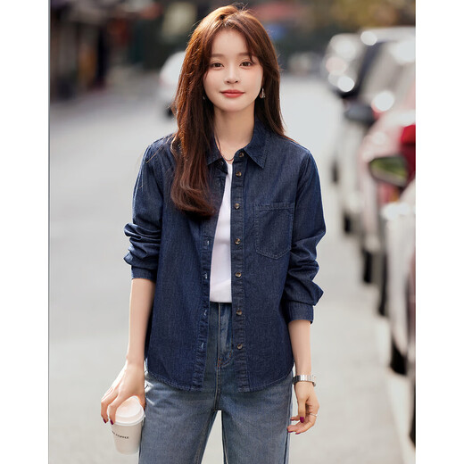 Mohan Yimei retro washed denim shirt thin jacket 2025 autumn new shirt temperament women's top