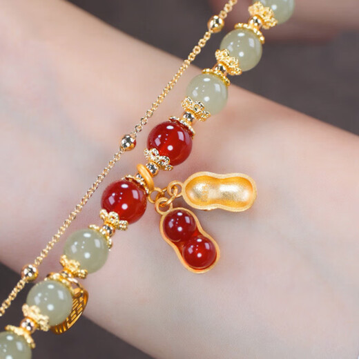 Aibana 18K Gold Good Things Peanut Hetian Jade Bracelet Bracelet Bracelet Bracelet Women's Accessories Gift 237 Good Things Peanut Blessing Brand Bracelet