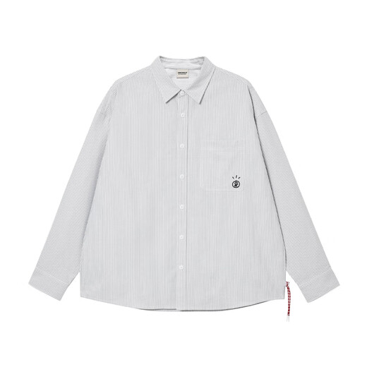 杰克·琼斯（JACK&JONES）【衣启赢运】 男装25年秋季衬衫男纯棉竖条纹宽松休闲长袖衬衫 灰白色 常规 M 偏大,建议拍小一码