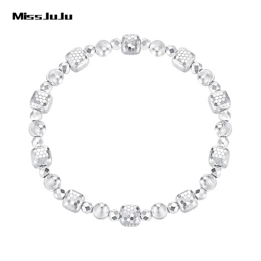 Miss JuJu pt950 platinum small Rubik's cube transfer bead bracelet for women, super flash platinum watermelon bead elastic rope bracelet, net gold weight 18.32 grams, about 6mm thick
