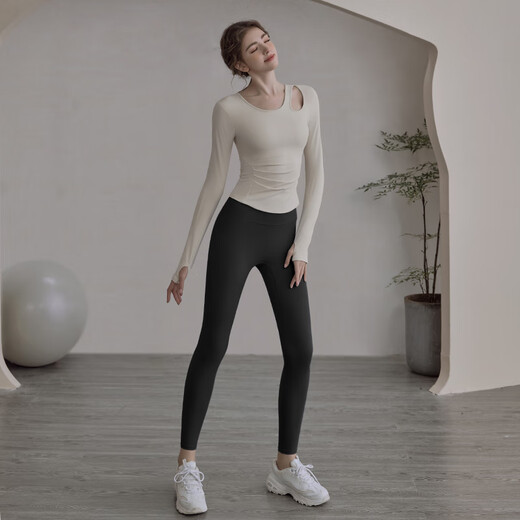 LULULMCCTN Yoga tops with chest pads for women, autumn new Pilates professional training sports suit, milky white short-sleeved M