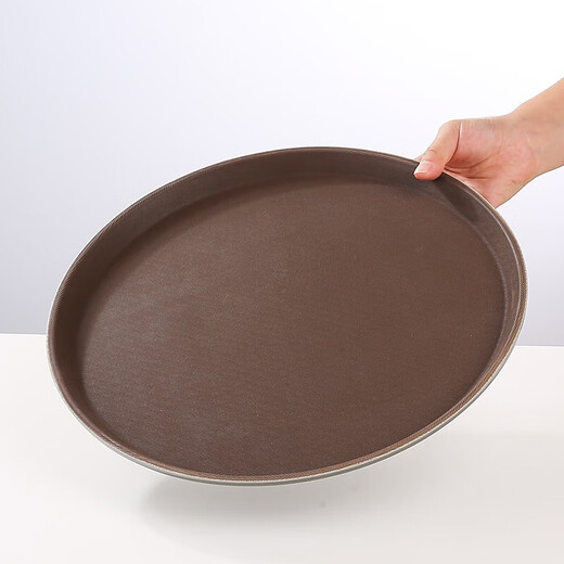 Jieyi large tray rectangular round tray non-slip tea tray plastic tray hotel serving tray food tray tray plastic brown round 35CM