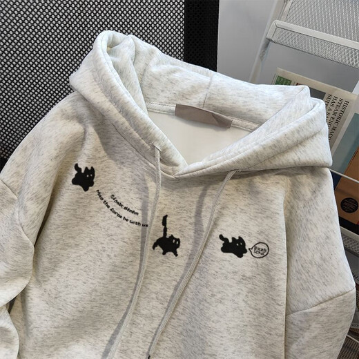 Su Yu 100% pure cotton fabric American retro oversize printed hooded couple thickened pullover sweatshirt for men and women autumn and winter hooded - floral gray plus velvet L Recommended 110-125 Jin Jin equals 0.5 kg