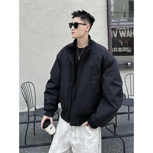 Bo Mingchen bomber jacket men's autumn and winter cotton new American high-end thickened workwear jacket top men black L (recommended 115-130Jin Jin equals 0.5 kg)