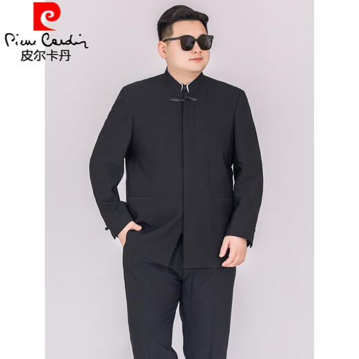 Pierre Cardin (pierre cardin) fattened and enlarged new Chinese style stand collar suit men's two-piece suit spring and autumn fat man Chinese style buckle black Tang suit jacket 25931 black (single suit) XL (recommended 150-170Jin Jin equals 0.5 kg)