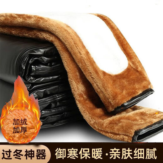 Qisiman Men's Leather Jacket and Leather Pants Suit with Velvet and Thickening for Dad, Windproof and Oil-proof Takeaway Rider Driving Cold-resistant Leather-Cotton Jacket Leather Jacket Suit with Velvet 3XL 140-158