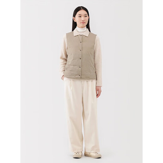 MUJI Women's Lightweight Down Portable Vest Women's Down Jacket Light Beige 5A L