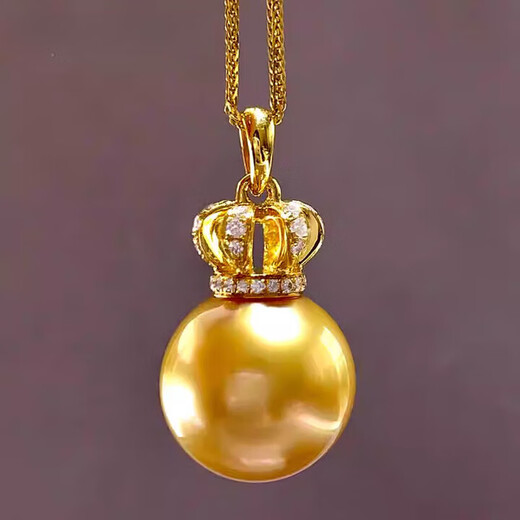 Buhesyt South Sea gold bead pendant Philippine color oyster pearl necklace 13-14mm thick gold 18K gold inlaid 14-14mm