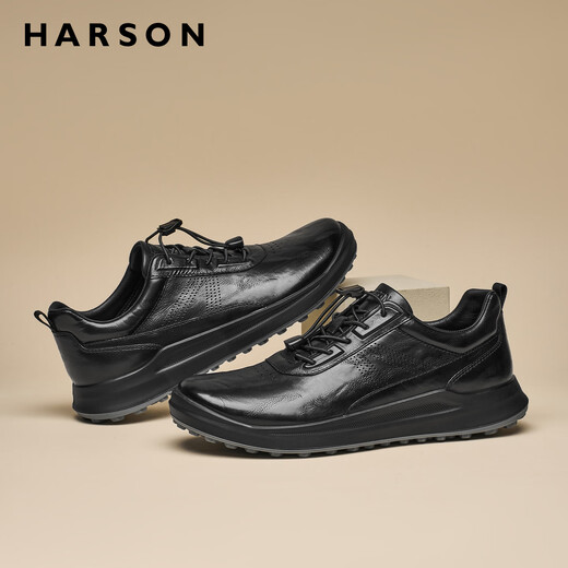 Harson Men's Shoes Fetal Cow Leather Casual Leather Shoes Thick-soled Walking Shoes High-end Business Casual Shoes Black 41