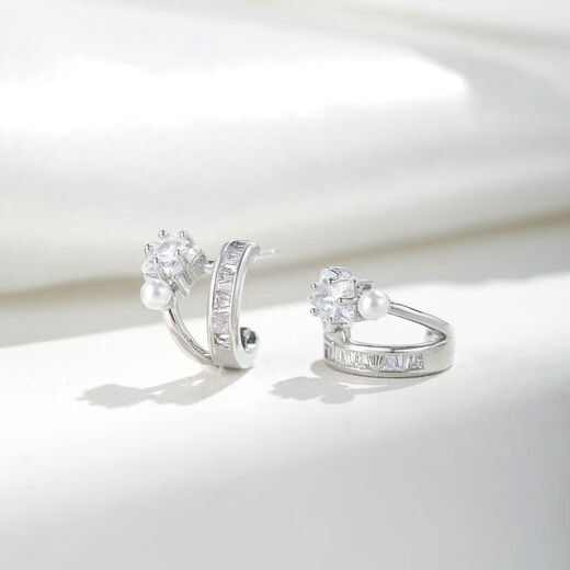 Kafna's exquisite double-layer pentagonal star zircon pearl earrings fashionable temperament earrings 925 silver needle earrings light luxury E16852C