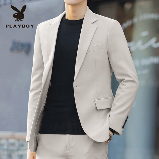 Playboy Business Маленький мужской костюм без железа, осенний однотонный корейский стиль, модный красивый повседневный тонкий черный пиджак для мужчин, абрикосовый S 70-80Jin Jin весит около 0,5 кг