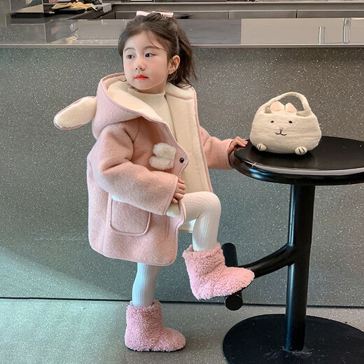 BABO PANDA童装女童外套秋冬款2025新款洋气儿童冬装上衣女宝宝加绒呢子大衣 粉色 90 建议1~2岁【 80-90cm】