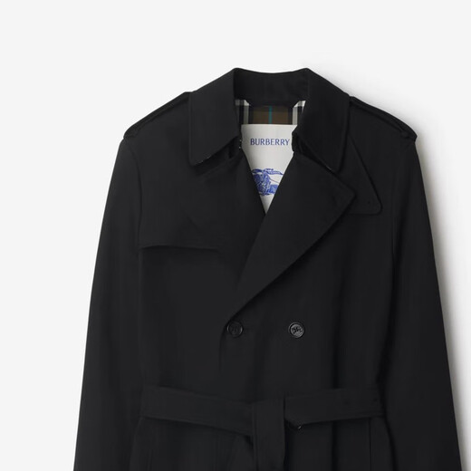 BURBERRY solid color equestrian knight pattern double-breasted mid-length long-sleeved windbreaker men's black black one size 46