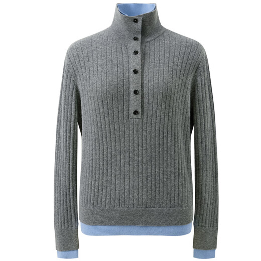 Sancai 2025 new winter sweater contrasting color lapel long-sleeved pullover sweater S