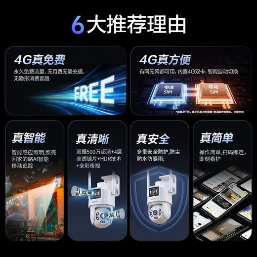 Konka 4G-Überwachungs-Funkkamera muss nicht mit einem WLAN-Monitor verbunden werden. 360-Grad-Keine toten Winkel mit Nachtsicht-Panorama-Mobiltelefon, abgelegenes Zuhause, lebenslang, kostenloser Verkehr, HD-Raum-Außen-Plug-in