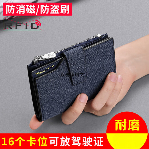 WILLIAMPOLO Emperor Paul Short Canvas Wallet Men's Korean Style Personalized Youth Creative Card Wallet Ultra-Thin Driver's License Wallet Blue