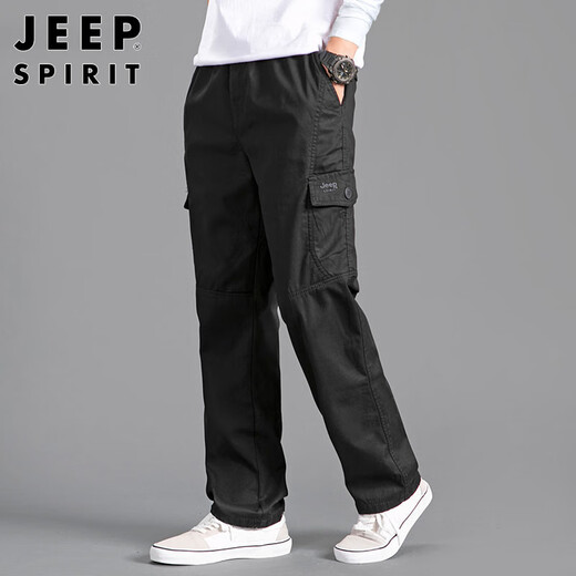 JEEP SPIRIT Jeep overalls men's loose autumn and winter straight casual pants multi-pocket men's pants military green XL