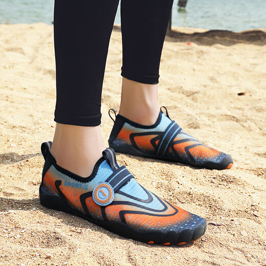 Beach wading shoes for men and women, outdoor rafting shoes, river tracing shoes, non-slip, anti-cut, quick-drying swimming and diving shoes, fitness yoga 732, dark blue orange 42