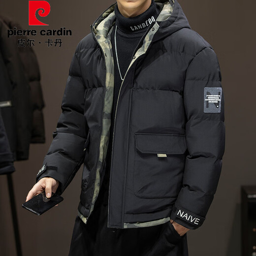 皮尔卡丹（pierre cardin）棉服男冬季新款加棉保暖棉衣外套男防风连帽羽面包绒上衣服男 黑色 XL