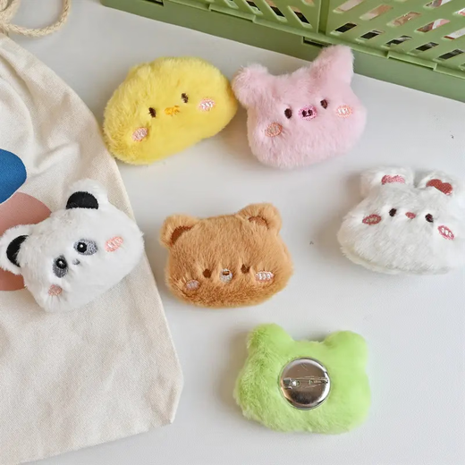 Cartoon plush brooch cute bear doll doll frog cat rabbit bag charm diy bunny 1 pack