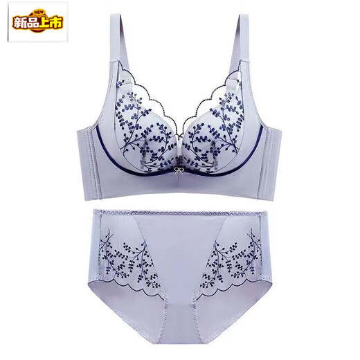 MORTEN SOLUM Big Brand New Sexy Wire-free Small Breast Gathered Lace Animal Year Big Red Women's Underwear Anti-sagging Bra Gray Blue (Set) 70A 32B Through Cup