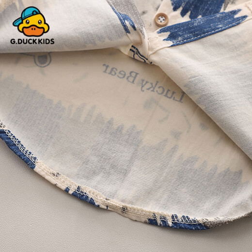 G.duck Little Yellow Duck Children's Cotton Shirt Children's Autumn Cotton Top Baby Long-Sleeved Shirt Boys Autumn Baby Ocean Blue L Whitewash Bear Spring and Autumn Style Cotton Shirt 80 cm Recommended height 65-75 cm