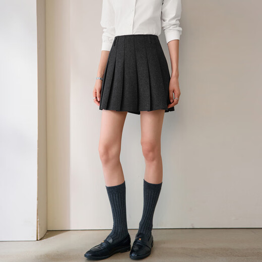 Eveli (eifini) Eveli high-quality wool pleated skirt short skirt slimming A-line skirt women's 2025 autumn new style floral gray short style S 80-100Jin Jin is equal to 0.5 kg