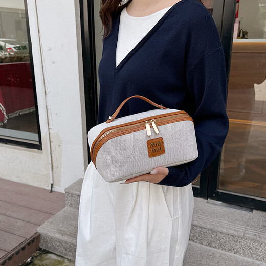 Enjoyment House High-end Cosmetic Bag Large Capacity Travel Cosmetic Storage Bag Portable Outing Toilet Bag with Handle Brown Large Capacity Partition Design