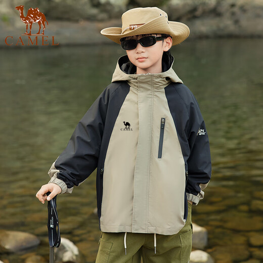 骆驼（camkids）童装儿童冲锋外套男童春秋装2025新款男孩大童三合一户外衣服 黑色23459【三合一】内胆可拆卸 120 cm