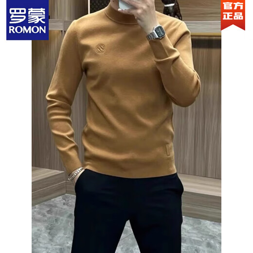 ROMON European station autumn and winter mid-collar sweatshirt men's new fashion slim fit inner warm long-sleeved T-shirt bottoming shirt trendy orange XL